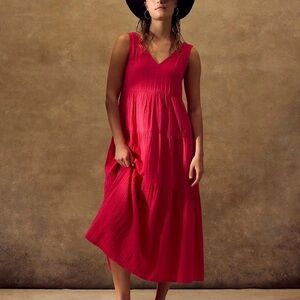 Quince 100% Organic Cotton Gauze Tiered Maxi Dress In Hot Pink Size XL
